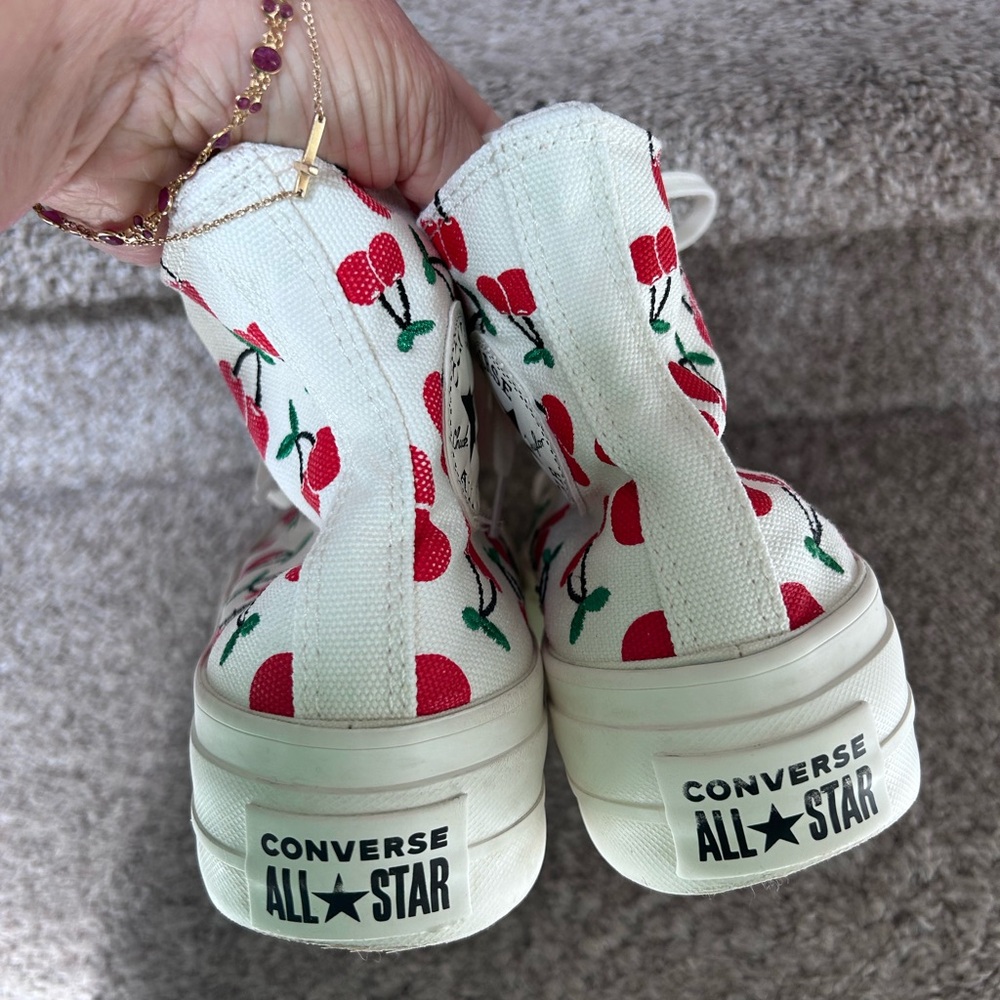 Converse Chuck Taylor All Stars Lift Platform Hi Top Embroidered Cherry Sneakers - Picture 8 of 13